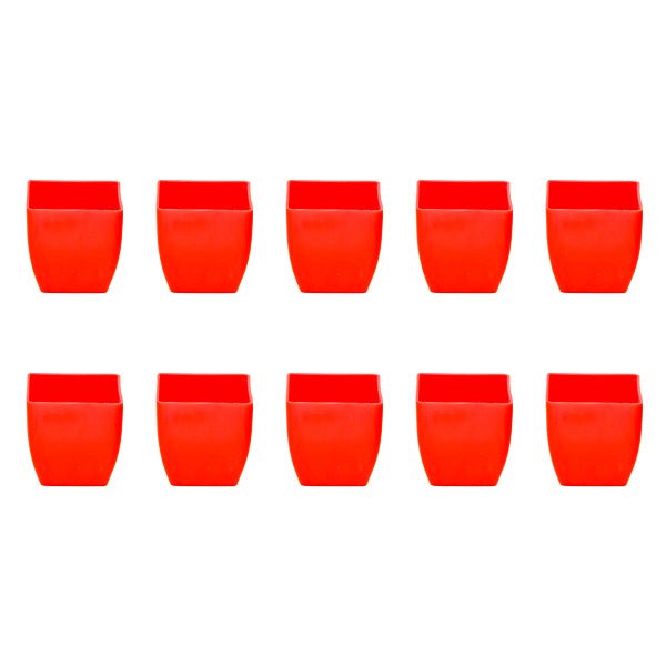 3.3 inch (8 cm) Square Plastic Planter with Rounded Edges (Set of 10)(Red)