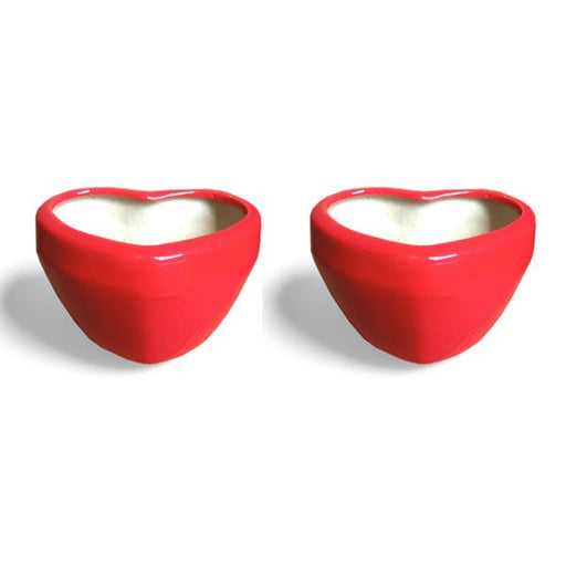 4.5 inch (11 cm) Heart Shape Ceramic Pot (Set of 2)(Red)