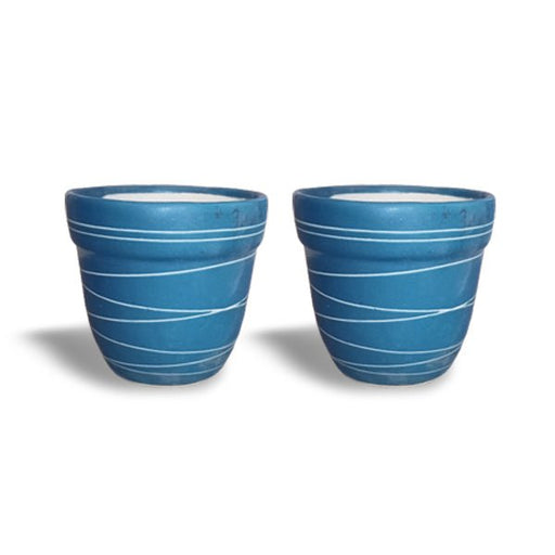 4.5 inch (11 cm) Thread Design Round Ceramic Pot with Rim (Set of 2)(Blue)