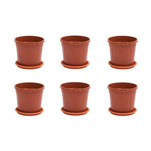 4 inch (10 cm) Grower Round Plastic Pot (Set fo 6)(Terracota)(With Plate)