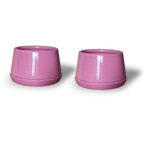 5 inch (12 cm) U Shape Ceramic Pot with Plate (Set of 2)(Pink)