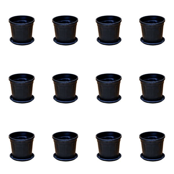 5 inch (13 cm) Grower Round Plastic Pot (Set of 12)(Black)(With Plate)