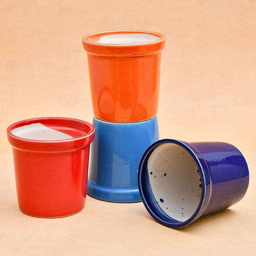 4.1 inch (10 cm) round ceramic pots with rim - pack of 4