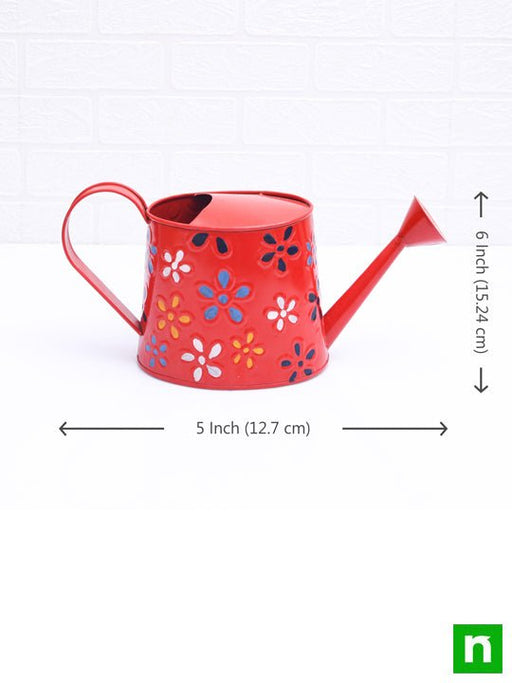 hand printed round metal watering can (red) - gardening tool