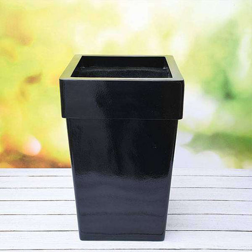 14 inch (36 cm) sqr - 8 square fiberglass planter with broad collar (black)