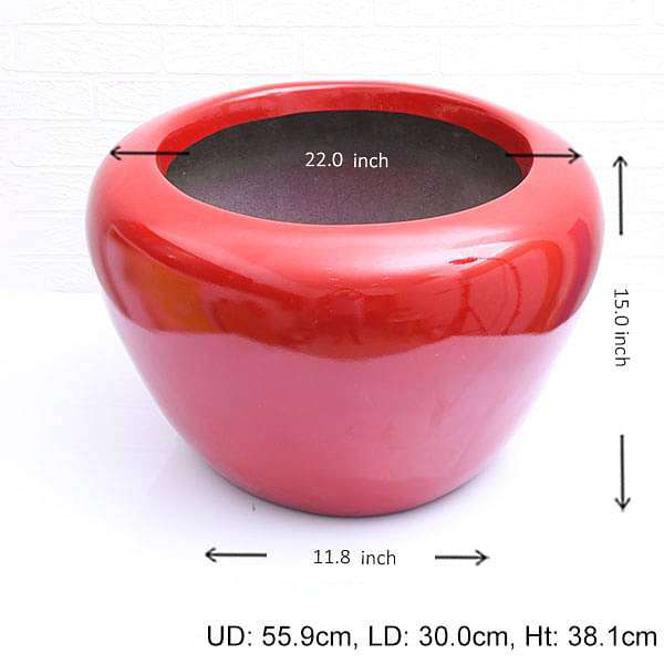 22 inch (56 cm) rnd - 3 apple round fiberglass planter (red)