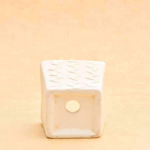 3.1 inch (8 cm) cp007 embossed square cone ceramic pot with plate (beige) (set of 2) 