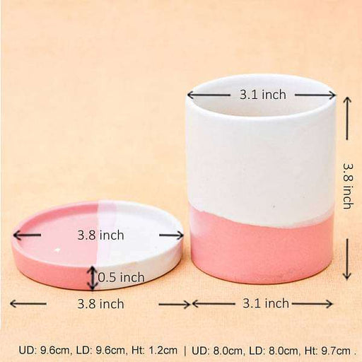 3.1 inch (8 cm) cp047 cylindrical ceramic pot with plate (white 