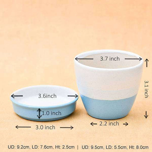 3.7 inch (9 cm) cp036 round egg ceramic pot with plate (white 