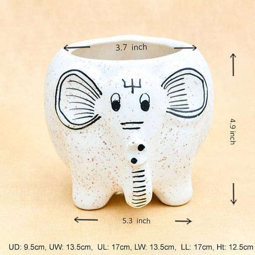 3.7 inch (9 cm) elephant shape marble finish ceramic pot (white) (set of 2)