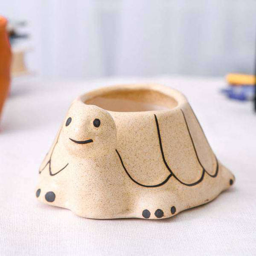 3.7 inch (9 cm) tortoise shape marble finish ceramic pot (light brown) (set of 2) 