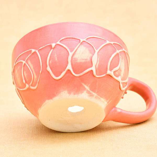 4.5 inch (11 cm) cp010 embossed cup shape round ceramic pot with plate (peach) 