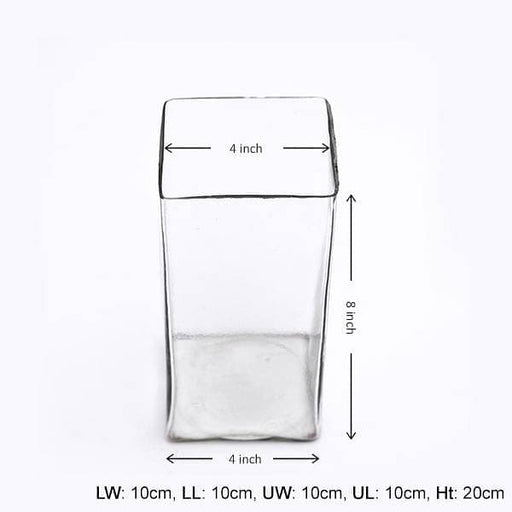 4 inch (10 cm) square glass vase (8 inch (20 cm) ht) 