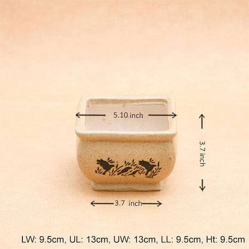 5.1 inch (13 cm) bonsai square ceramic pot (brown) (set of 2) 