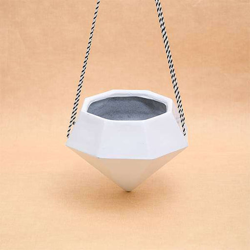 9.8 inch (25 cm) sml - 015 diamond hanging fiberglass planter (white)