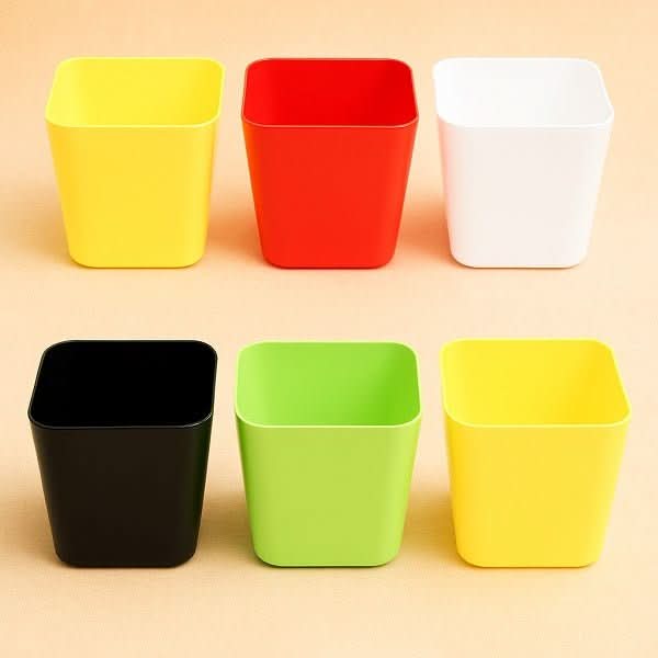 6.7 inch Square Plastic Planter with Rounded Edges Mix Color (set of 5)