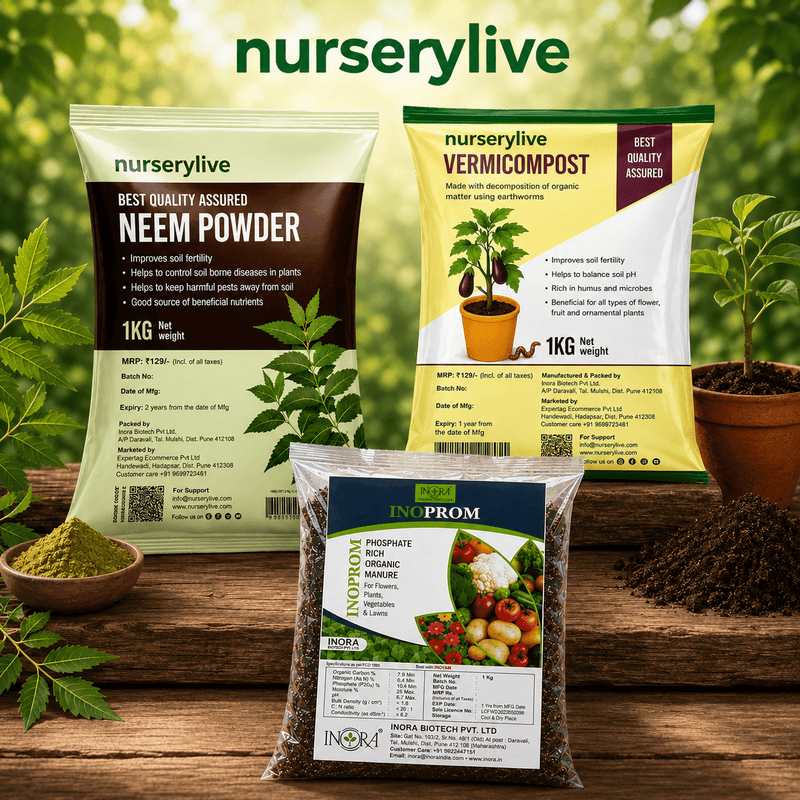 Combo of Top Plant Fertilizers (2 Vermicompost, Neem Powder and INOPROM)