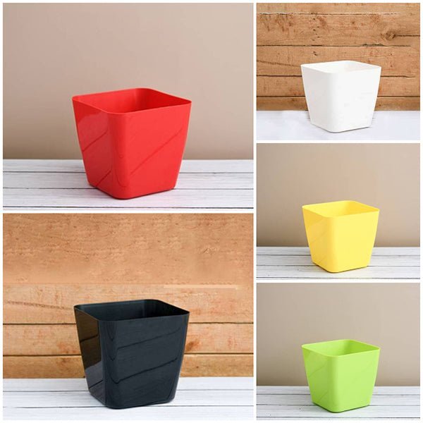 5.5 inch Square Plastic Planter with Rounded Edges Mix Color (set of 3)