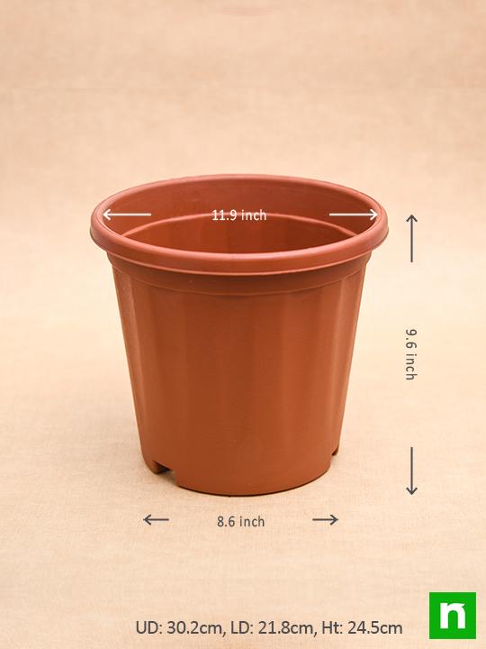 12 inch (30 cm) grower round plastic pot (terracotta color) (set of 3) 