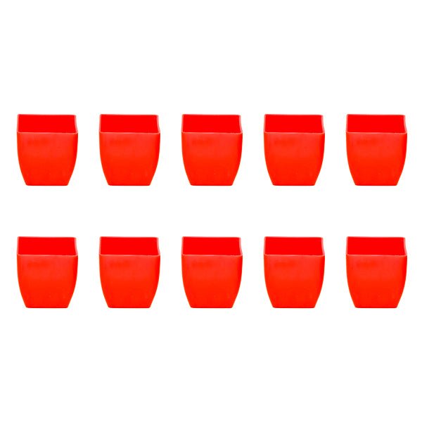 3.3 inch (8 cm) Square Plastic Planter with Rounded Edges (Set of 10)(Red)