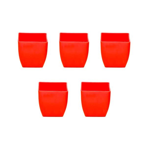 3.3 inch (8 cm) Square Plastic Planter with Rounded Edges (Set of 5)(Red)