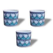 3.5 inch (8 cm) Leaf Design Cylindrical Ceramic Pot (Set of 3)(Blue)