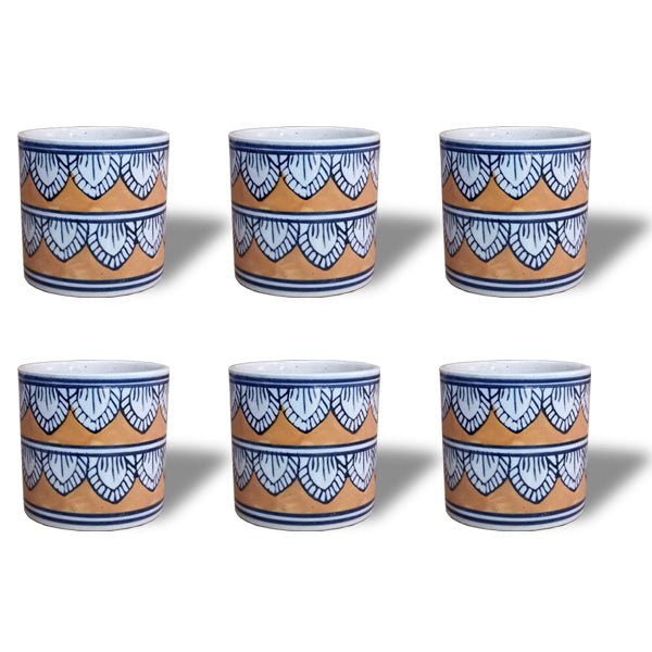 3.5 inch (8 cm) Leaf Design Cylindrical Ceramic Pot (Set of 6)(Yellow)