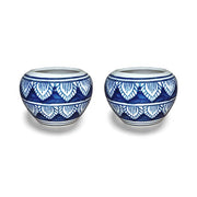 3 inch (7 cm) Apple Round Ceramic Pot (Set of 2)(Blue Leaf Design)