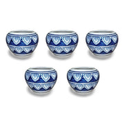 3 inch (7 cm) Apple Round Ceramic Pot (Set of 5)(Blue Leaf Design)