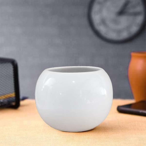 3 inch (7 cm) Round Ball Ceramic Pot (Set of 1)(White)
