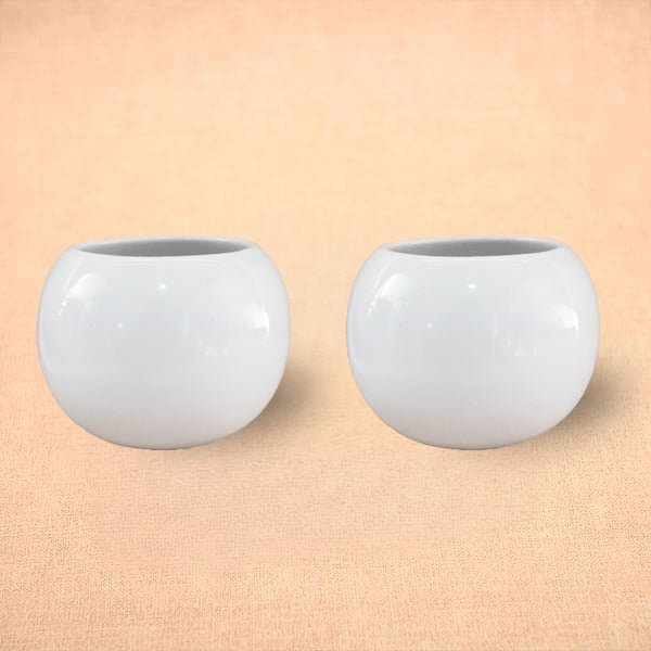 3 inch (7 cm) Round Ball Ceramic Pot (Set of 2)(White)