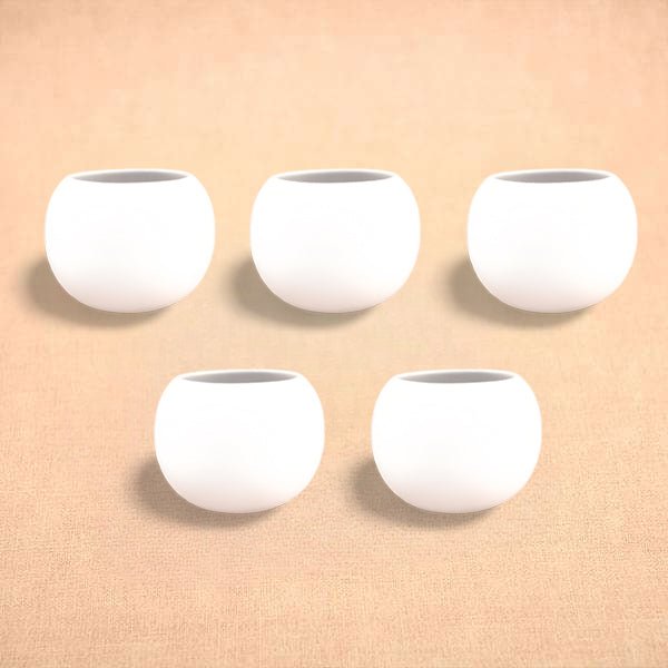 3 inch (7 cm) Round Ball Ceramic Pot (Set of 5)(White)