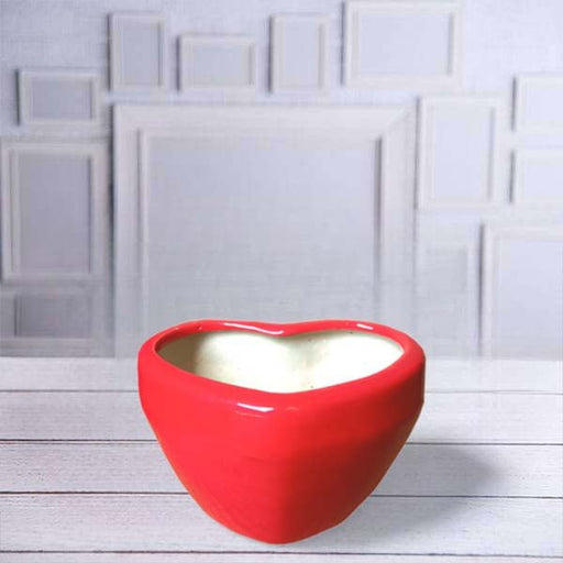 4.5 inch (11 cm) Heart Shape Ceramic Pot (Set of 1)(Red)