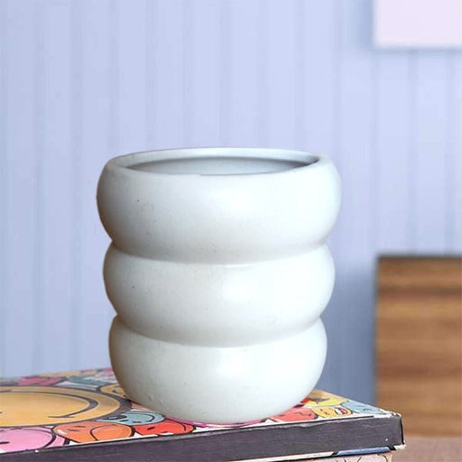 4.5 inch (11 cm) Ring Design Round Ceramic Pot (Set of 1)(White)