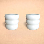 4.5 inch (11 cm) Ring Design Round Ceramic Pot (Set of 2)(White)