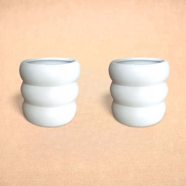 4.5 inch (11 cm) Ring Design Round Ceramic Pot (Set of 2)(White)