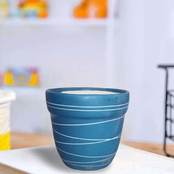 4.5 inch (11 cm) Thread Design Round Ceramic Pot with Rim (Set of 1)(Blue)