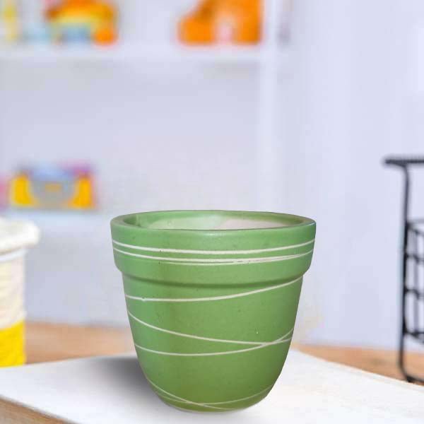 4.5 inch (11 cm) Thread Design Round Ceramic Pot with Rim (Set of 1)(Green)
