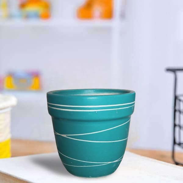 4.5 inch (11 cm) Thread Design Round Ceramic Pot with Rim (Set of 1)(Sea Green)