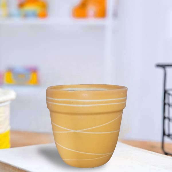 4.5 inch (11 cm) Thread Design Round Ceramic Pot with Rim (Set of 1)(Yellow)