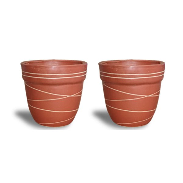 4.5 inch (11 cm) Thread Design Round Ceramic Pot with Rim (Set of 2)(Brown)