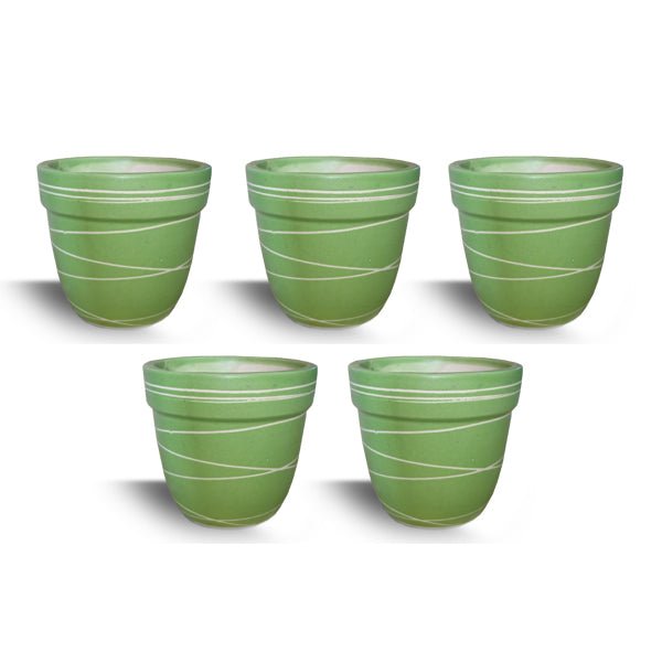 4.5 inch (11 cm) Thread Design Round Ceramic Pot with Rim (Set of 2)(Green)