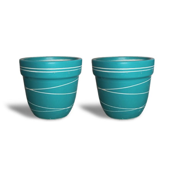 4.5 inch (11 cm) Thread Design Round Ceramic Pot with Rim (Set of 2)(Sea Green)