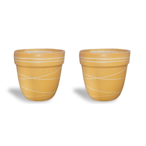 4.5 inch (11 cm) Thread Design Round Ceramic Pot with Rim (Set of 2)(Yellow)