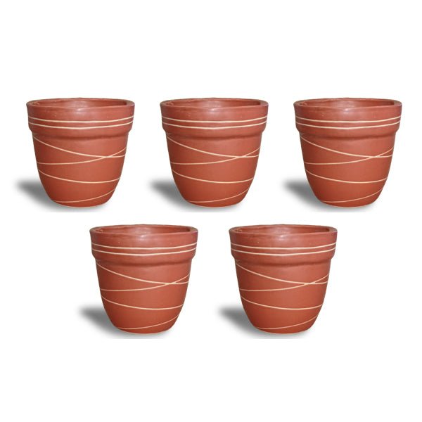 4.5 inch (11 cm) Thread Design Round Ceramic Pot with Rim (Set of 5)(Brown)