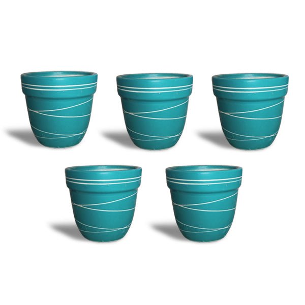 4.5 inch (11 cm) Thread Design Round Ceramic Pot with Rim (Set of 5)(Sea Green)