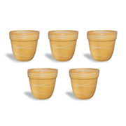 4.5 inch (11 cm) Thread Design Round Ceramic Pot with Rim (Set of 5)(Yellow)