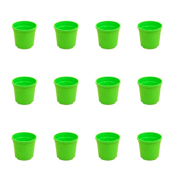 4 inch (10 cm) Grower Round Plastic Pot (Set of 12)(Green)(Without Plate)