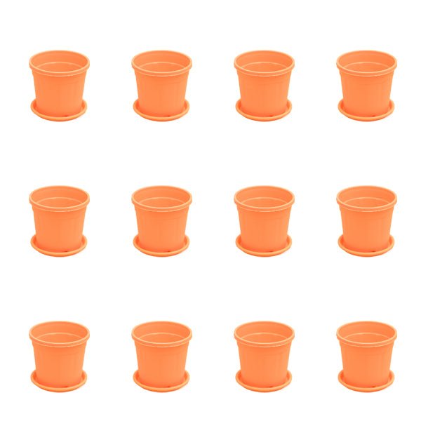 4 inch (10 cm) Grower Round Plastic Pot (Set of 12)(Orange)(With Plate)