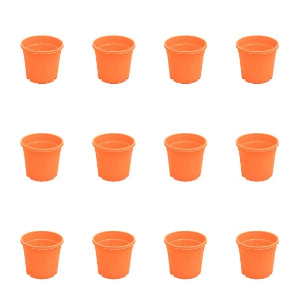 4 inch (10 cm) Grower Round Plastic Pot (Set of 12)(Orange)(Without Plate)